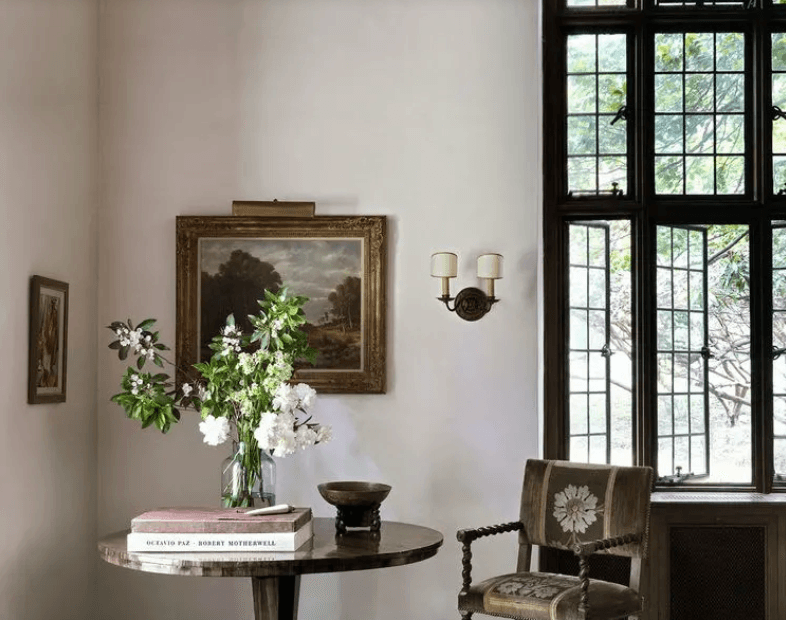 Elegant interior with flowers and artwork